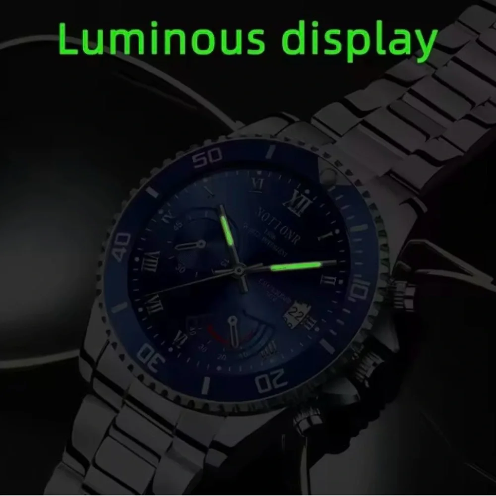 NOTIONR Black Dial Chronograph Silver Stainless Steel Quartz Watch
